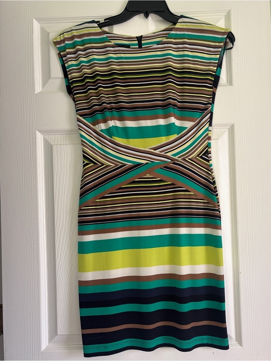 AB Studio Dresses & Skirts - AB Studio Striped Sheath Dress in Teal, Brown, Lime and Cream